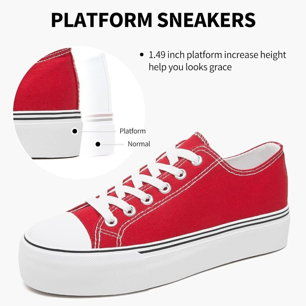 Women's White Platform Low Top Casual Canvas Slipping Sneakers Shoes Breathable - Picture 3 of 6
